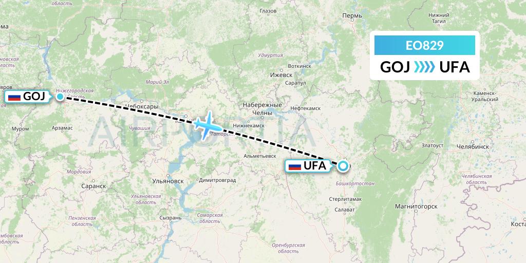 EO829 Pegas Fly Flight Map: Nizhny Novgorod to Ufa