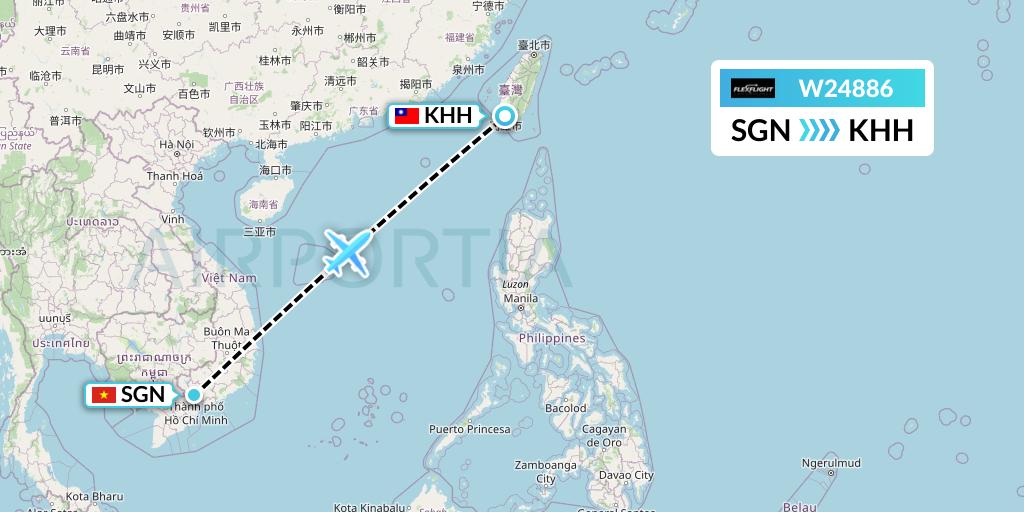 W24886 Flex Flight Flight Map: Ho Chi Minh City to Kaohsiung