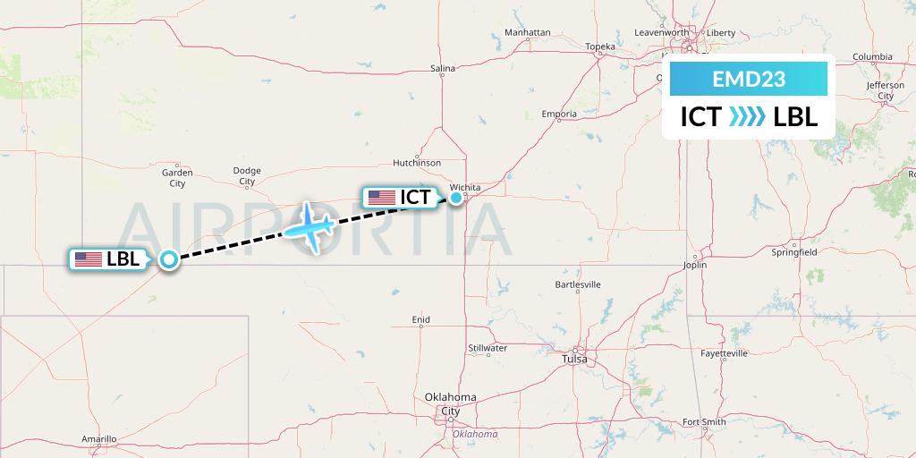 EMD23 Eaglemed Flight Map: Wichita to Liberal