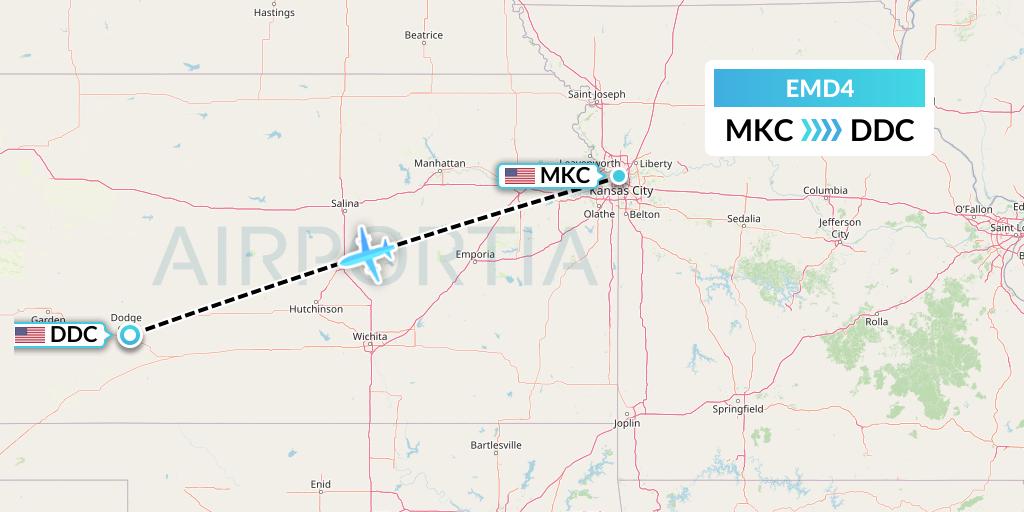 EMD4 Eaglemed Flight Map: Kansas City to Dodge City