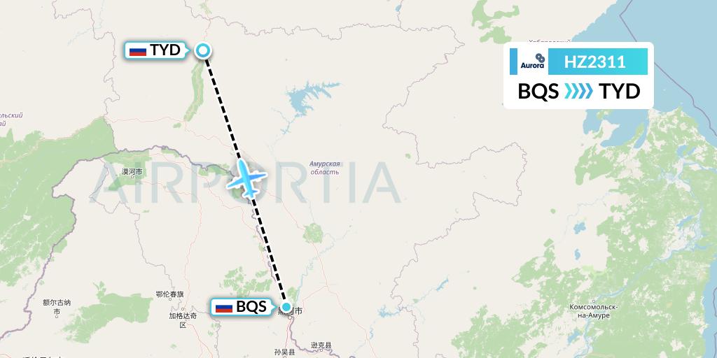 HZ2311 Aurora Flight Map: Blagoveshchensk to Tynda
