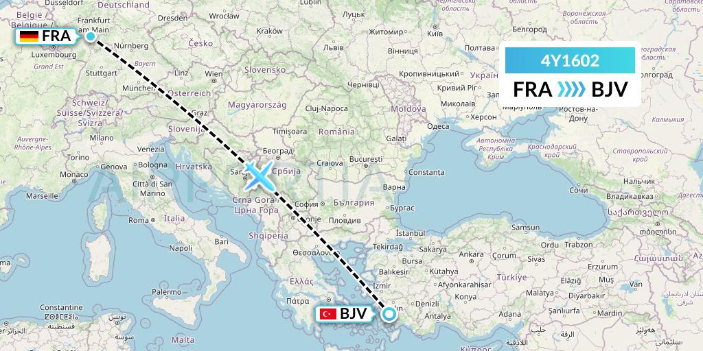 4Y1602 Eurowings Discover Flight Map: Frankfurt to Bodrum