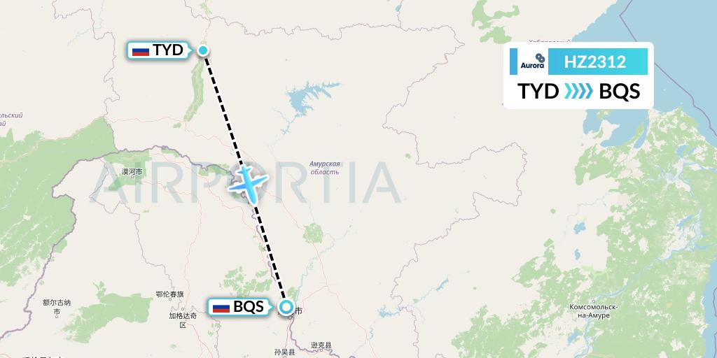 HZ2312 Aurora Flight Map: Tynda to Blagoveshchensk
