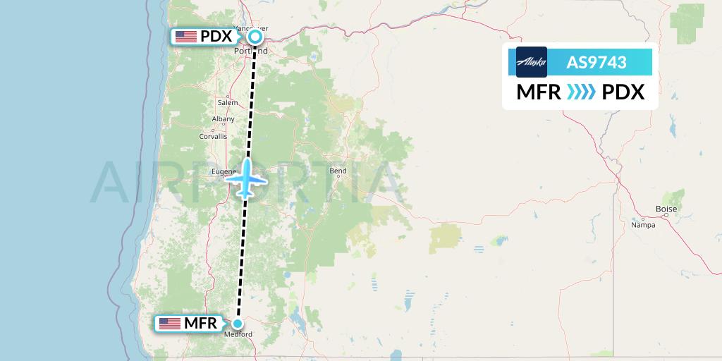 AS9743 Alaska Airlines Flight Map: Medford to Portland