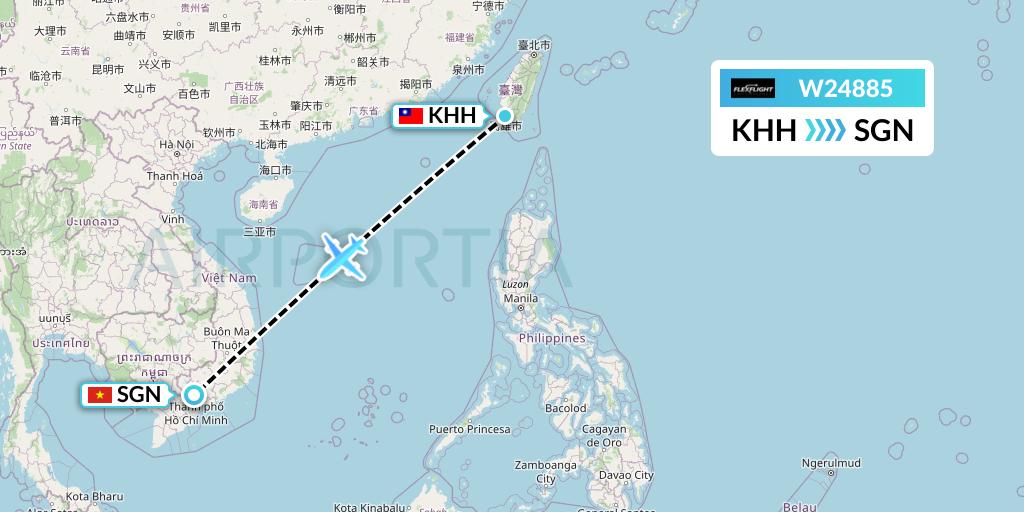 W24885 Flex Flight Flight Map: Kaohsiung to Ho Chi Minh City