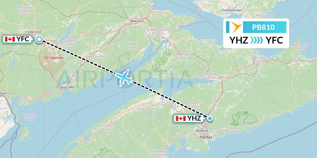 PB810 PAL Airlines Flight Map: Halifax to Fredericton