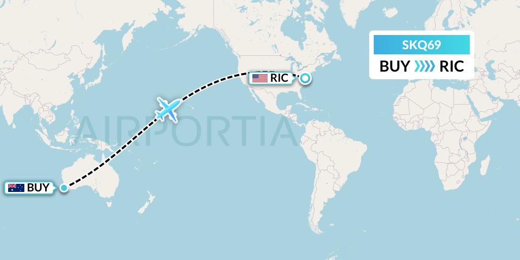 SKQ69 Labcorp Flight Map: Bunbury to Richmond