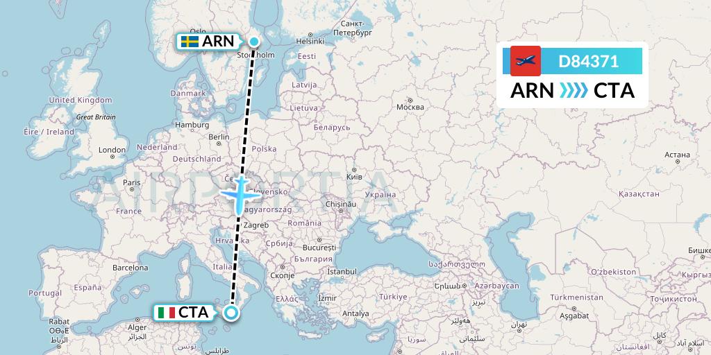 D84371 Norwegian Air International Flight Map: Stockholm to Catania
