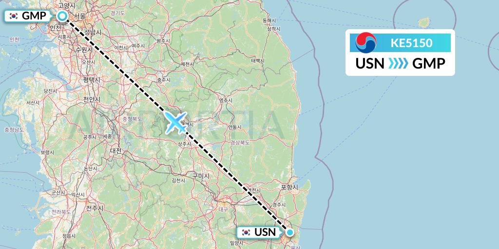 KE5150 Korean Air Flight Map: Ulsan to Seoul