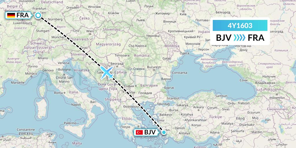 4Y1603 Eurowings Discover Flight Map: Bodrum to Frankfurt