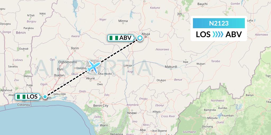 N2123 Aero Contractors Company Of Nigeria Flight Map: Lagos to Abuja