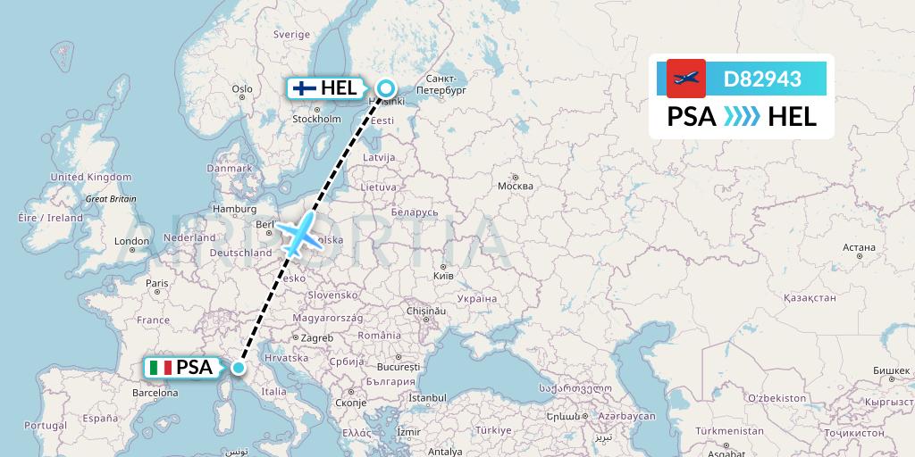 D82943 Norwegian Air International Flight Map: Pisa to Helsinki
