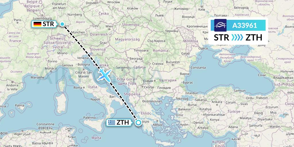A33961 Aegean Airlines Flight Map: Stuttgart to Zakynthos