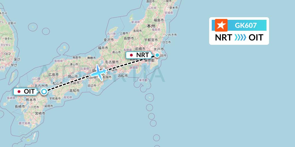 GK607 JetStar Japan Flight Map: Tokyo to Oita