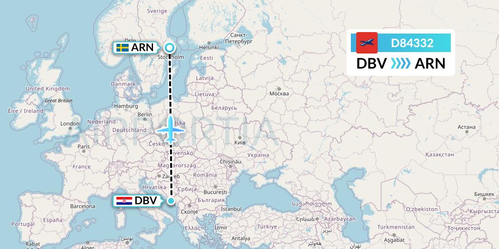 D84332 Norwegian Air International Flight Map: Dubrovnik to Stockholm
