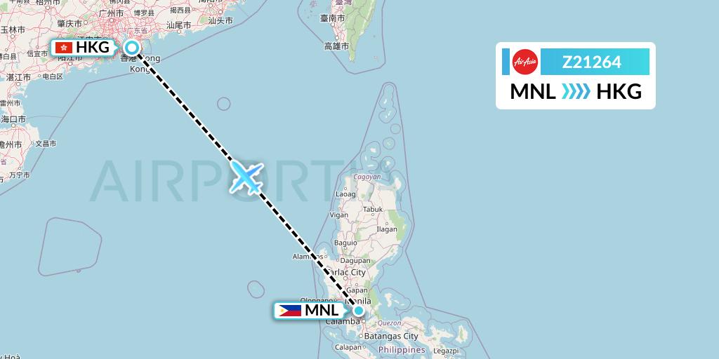 Z21264 Philippines AirAsia Flight Map: Manila to Hong Kong