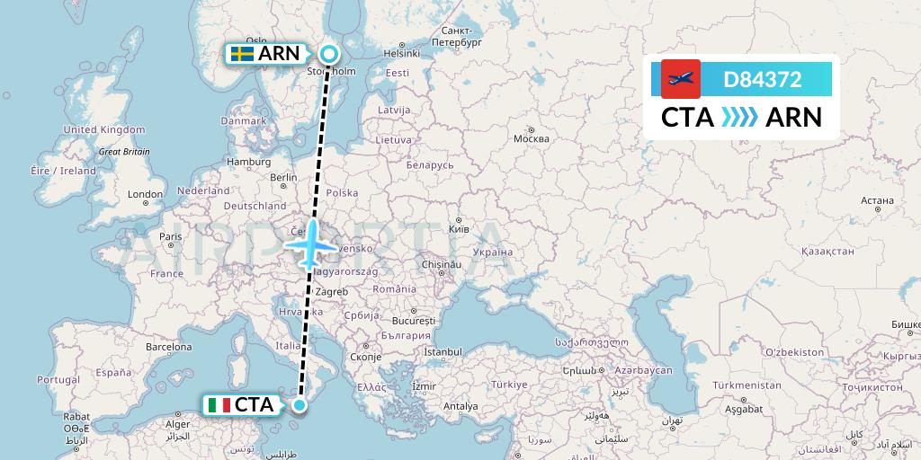 D84372 Norwegian Air International Flight Map: Catania to Stockholm