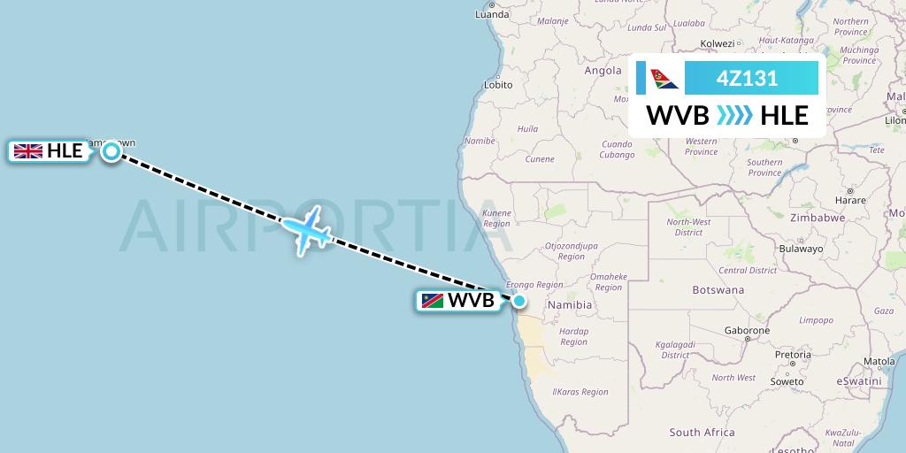 4Z131 Airlink Flight Map: Walvis Bay to Saint Helena