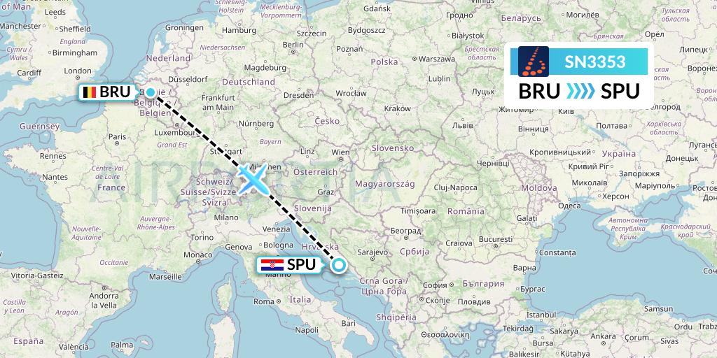 SN3353 Brussels Airlines Flight Map: Brussels to Split