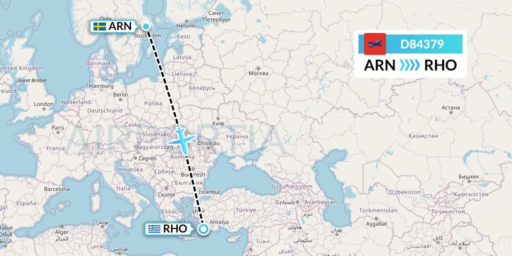 D84379 Norwegian Air International Flight Map: Stockholm to Rhodes