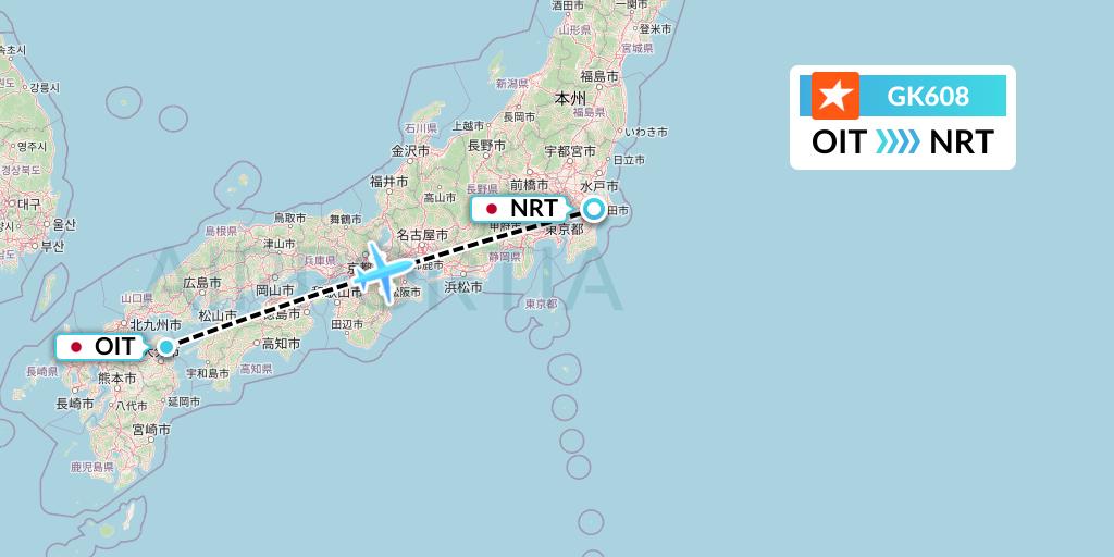 GK608 JetStar Japan Flight Map: Oita to Tokyo