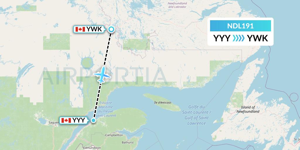 NDL191 Chrono Aviation Flight Map: Mont-Joli to Wabush