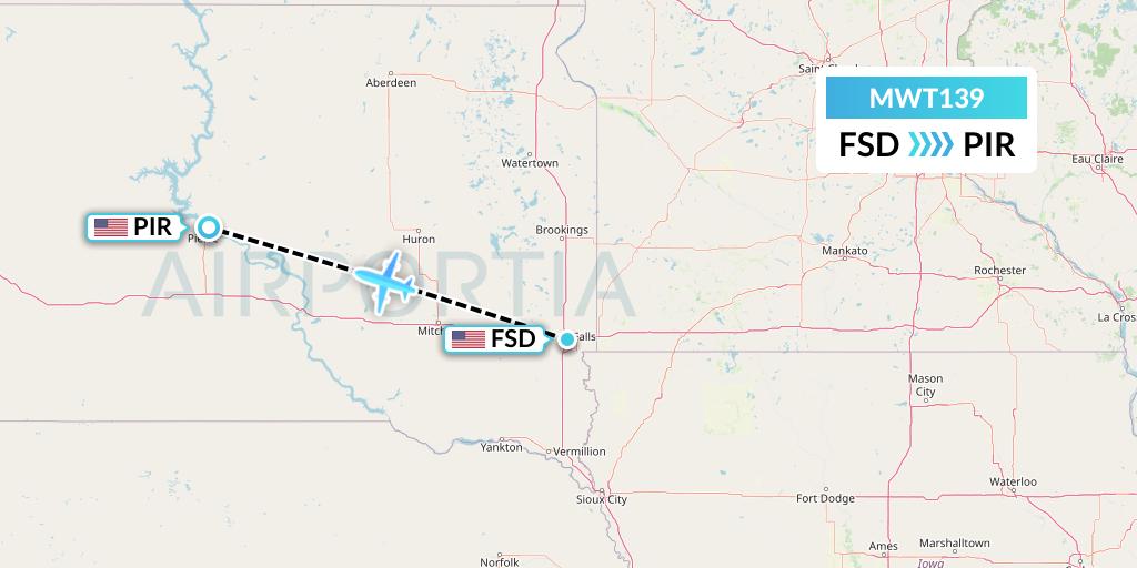 MWT139 Midwest Aviation Division Flight Map: Sioux Falls to Pierre