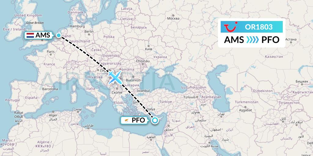 OR1803 TUI fly Netherlands Flight Map: Amsterdam to Pafos