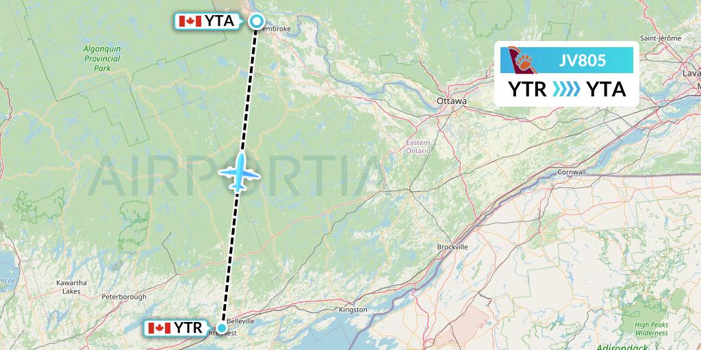 JV805 Bearskin Airlines Flight Map: Trenton to Pembroke