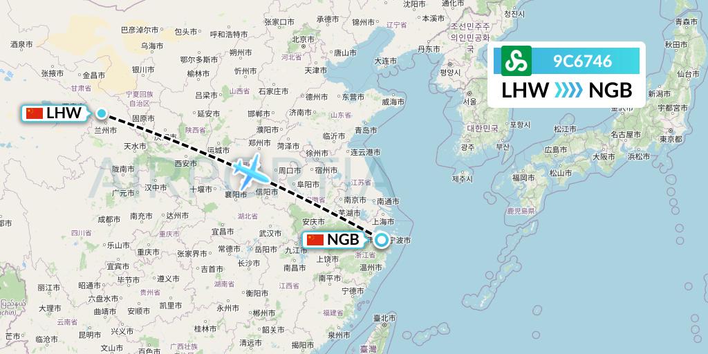 9C6746 Spring Airlines Flight Map: Lanzhou to Ningbo