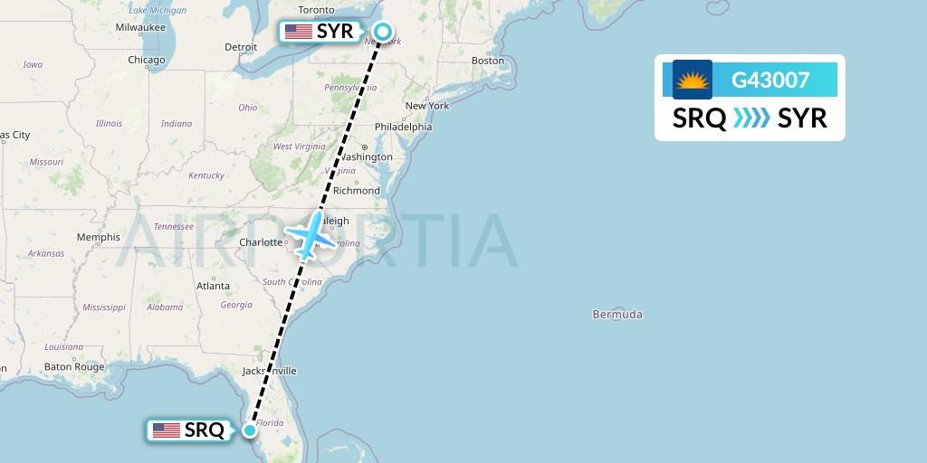 G43007 Allegiant Air Flight Map: Sarasota to Syracuse