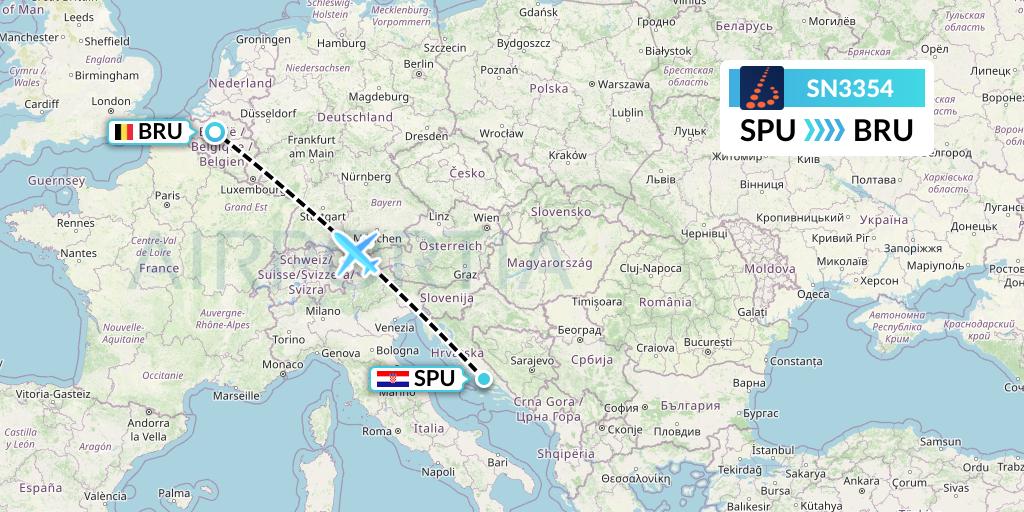SN3354 Brussels Airlines Flight Map: Split to Brussels