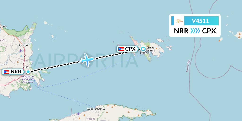 V4511 Vieques Air Link Flight Map: Ceiba to Isla De Culebra