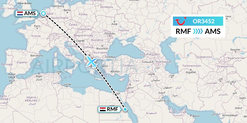 OR3452 TUI fly Netherlands Flight Map: Marsa Alam to Amsterdam