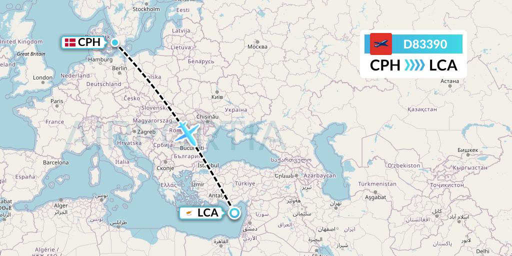 D83390 Norwegian Air International Flight Map: Copenhagen to Larnaca