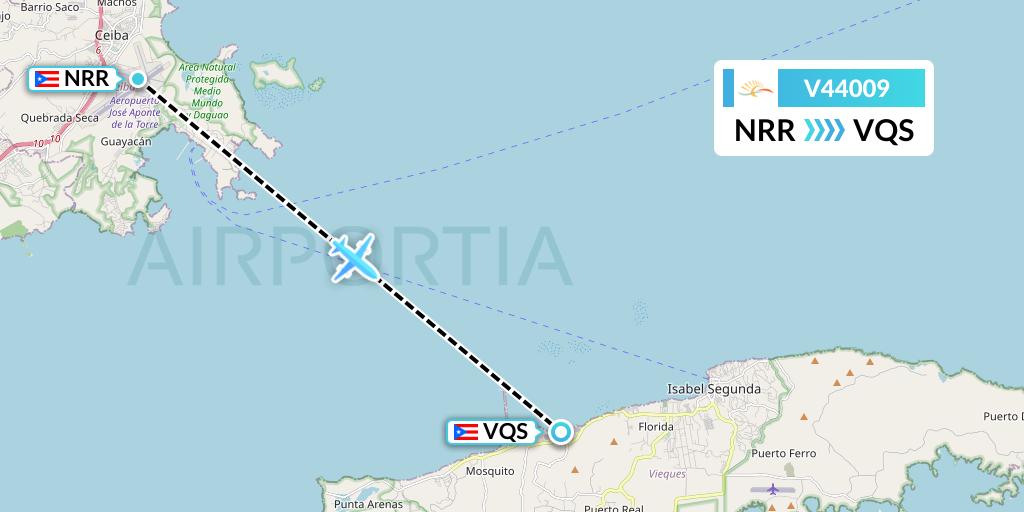 V44009 Vieques Air Link Flight Map: Ceiba to Vieques
