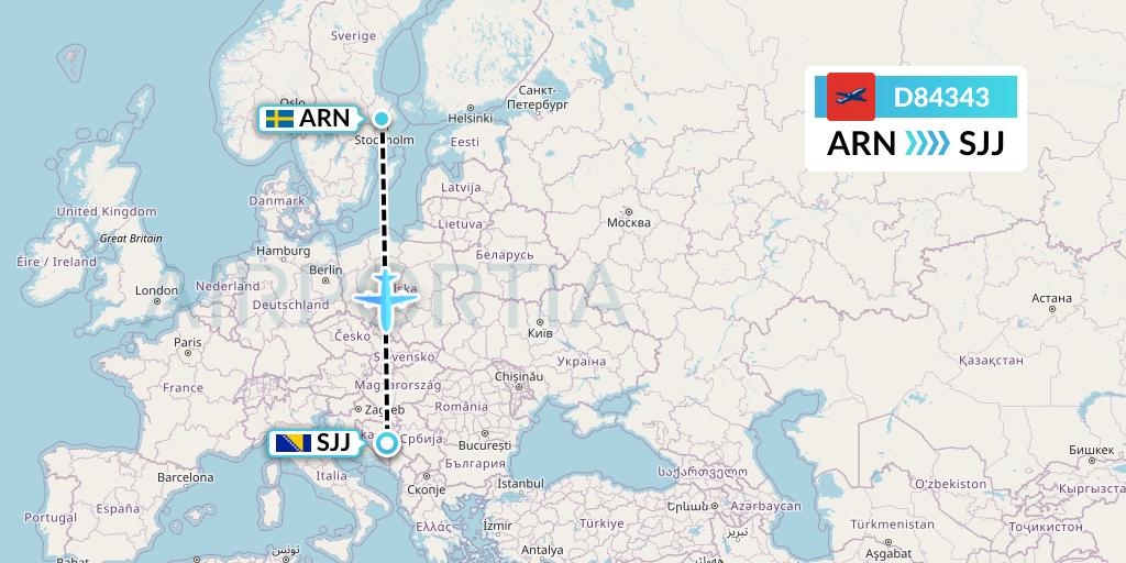D84343 Norwegian Air International Flight Map: Stockholm to Sarajevo