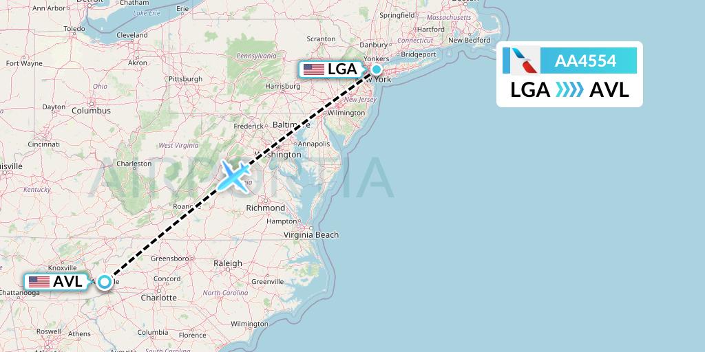 AA4554 American Airlines Flight Map: New York to Asheville