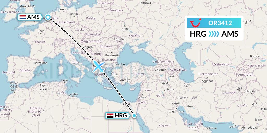 OR3412 TUI fly Netherlands Flight Map: Hurghada to Amsterdam