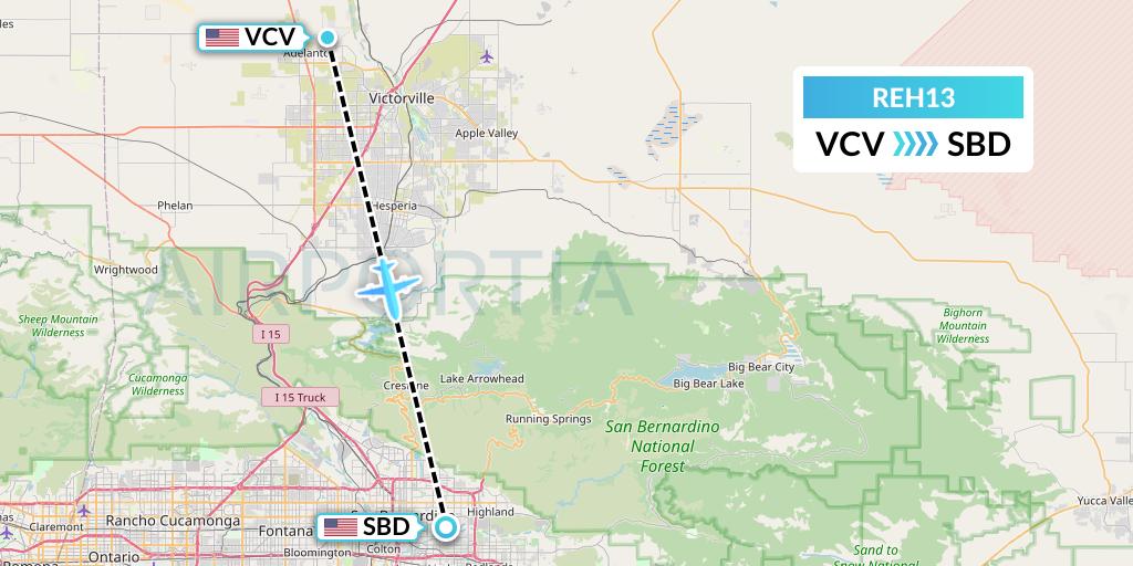 REH13 Reach Air Medical Services Flight Map: Victorville to San Bernardino
