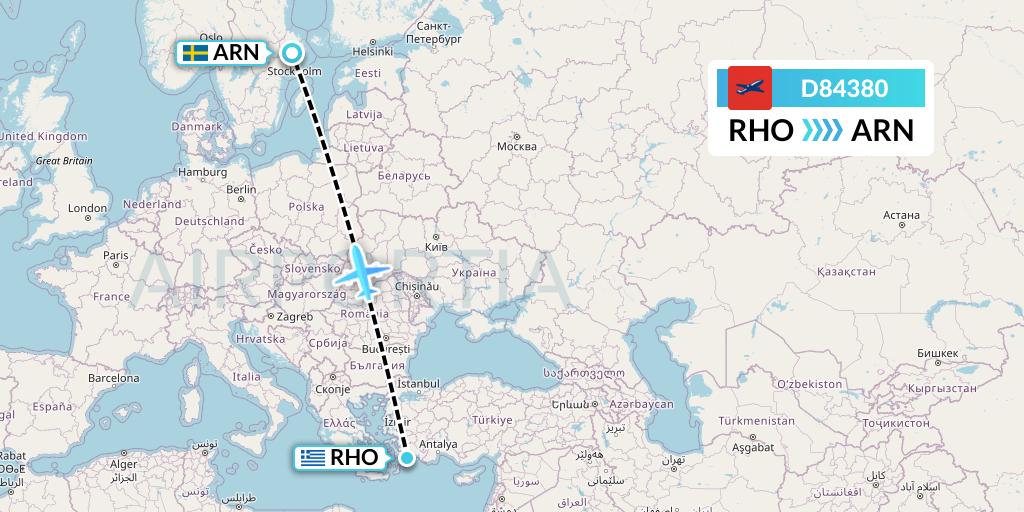 D84380 Norwegian Air International Flight Map: Rhodes to Stockholm