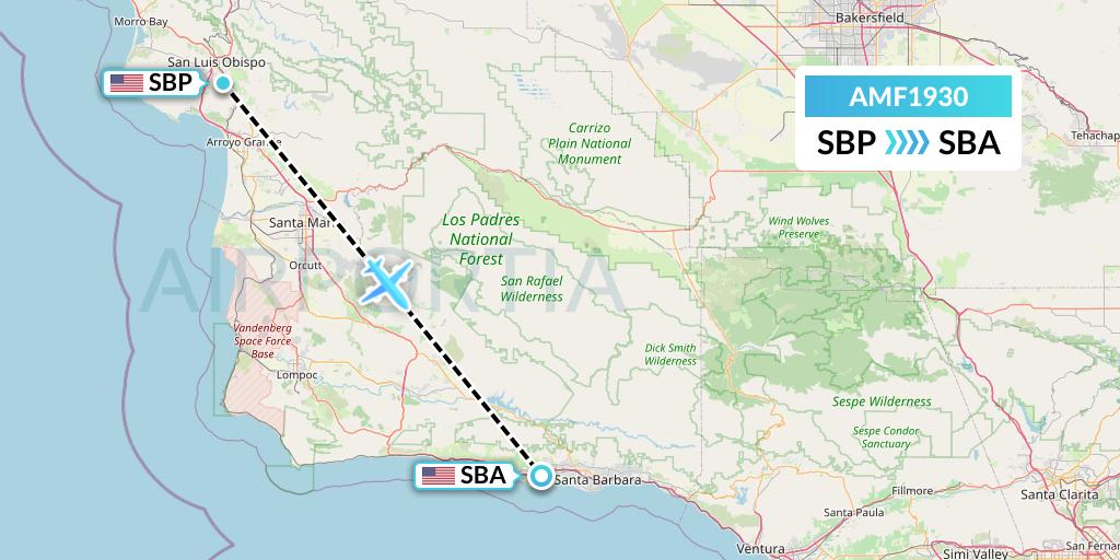 AMF1930 Ameriflight Flight Map: San Luis Obispo to Santa Barbara