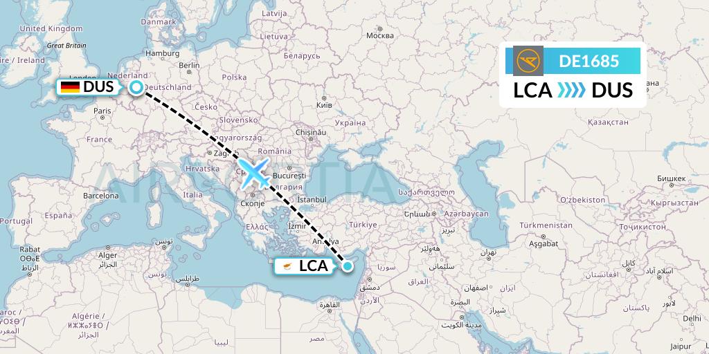 DE1685 Condor Flight Map: Larnaca to Dusseldorf