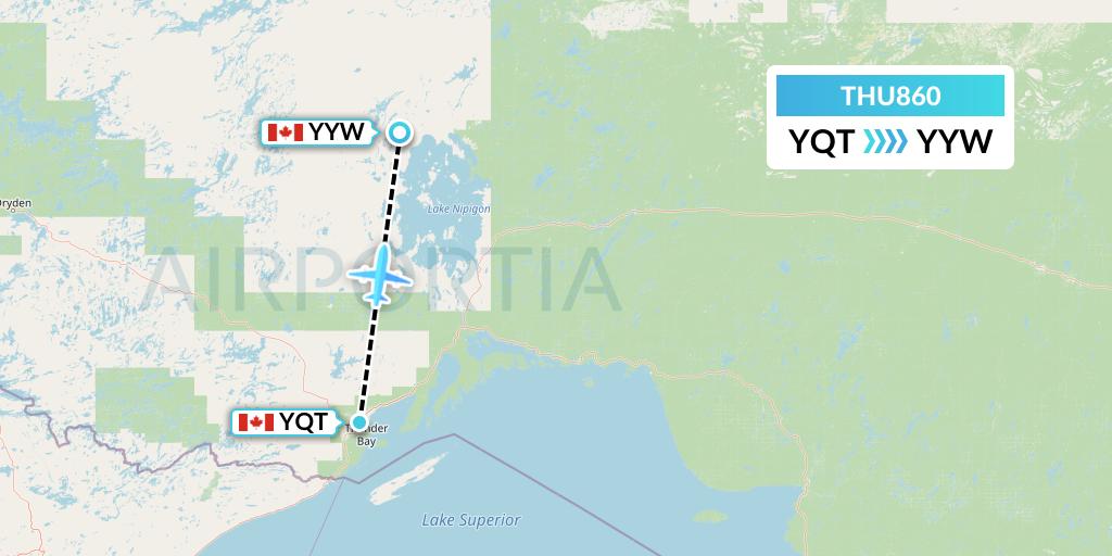 THU860 Thunder Airlines Flight Map: Thunder Bay to Armstrong