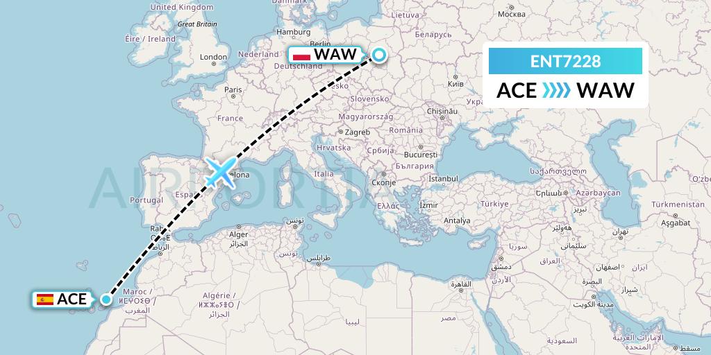 ENT7228 Enter Air Flight Map: Lanzarote to Warsaw