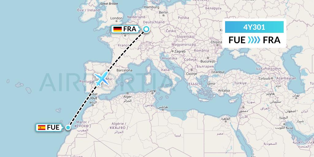 4Y301 Eurowings Discover Flight Map: Fuerteventura to Frankfurt