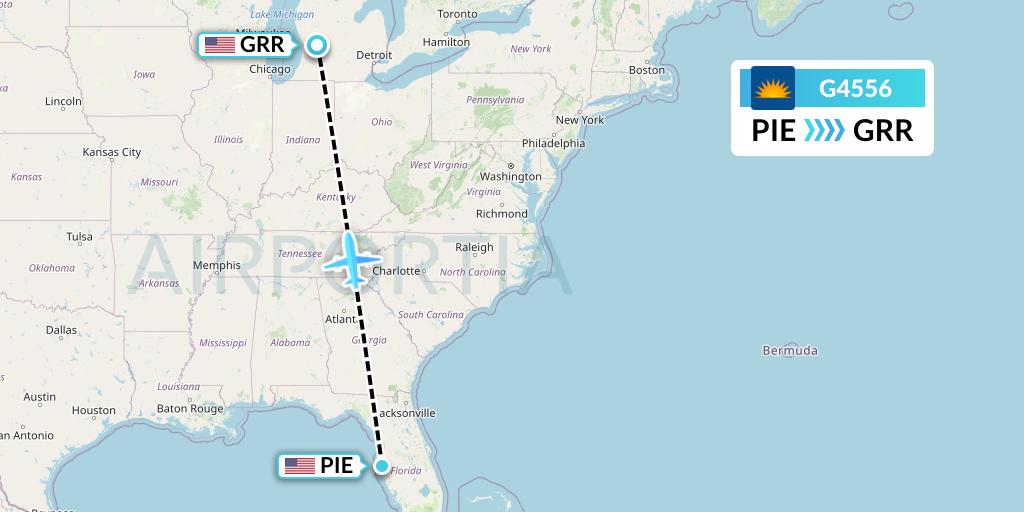 G4556 Allegiant Air Flight Map: St. Petersburg to Grand Rapids