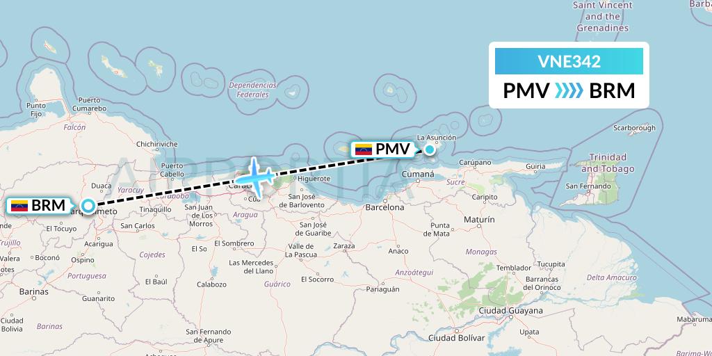 VNE342 Venezolana Flight Map: Porlamar to Barquisimeto