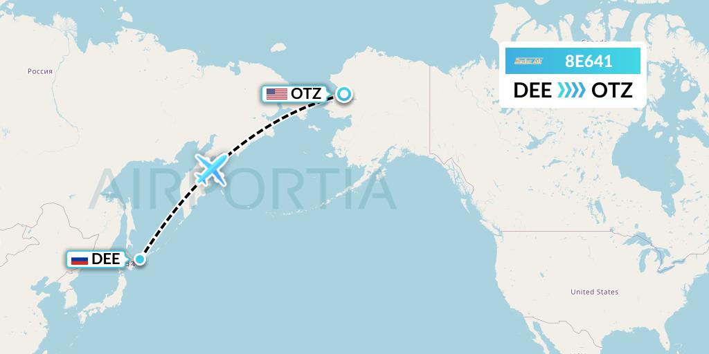8E641 Bering Air Flight Map: Yuzhno-Kurilsk to Kotzebue