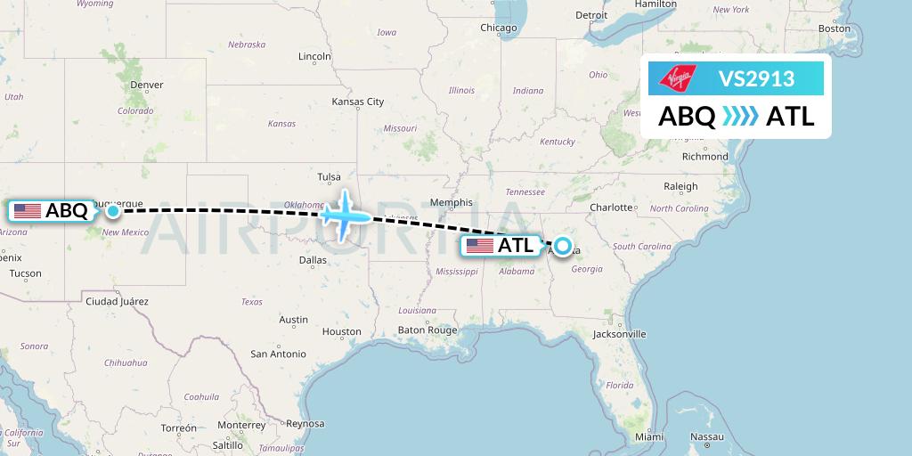 VS2913 Virgin Atlantic Airways Flight Map: Albuquerque to Atlanta